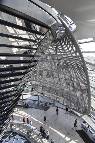 GERMANY, BERLIN-AUGUST 14, 2014: Interior view of famous Reichstag Dome, one of Berlin's most important landmarks in Berlin, Germany