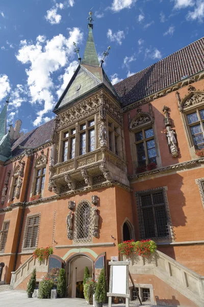 Hermoso balcón y entrada al antiguo ayuntamiento — Foto de Stock