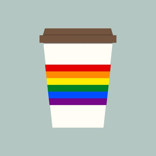 Φλιτζάνι καφέ με σημαία του ΛΟΑΤ, ΛΟΑΤ υποστηρίζει σύμβολο — Διανυσματικό Αρχείο