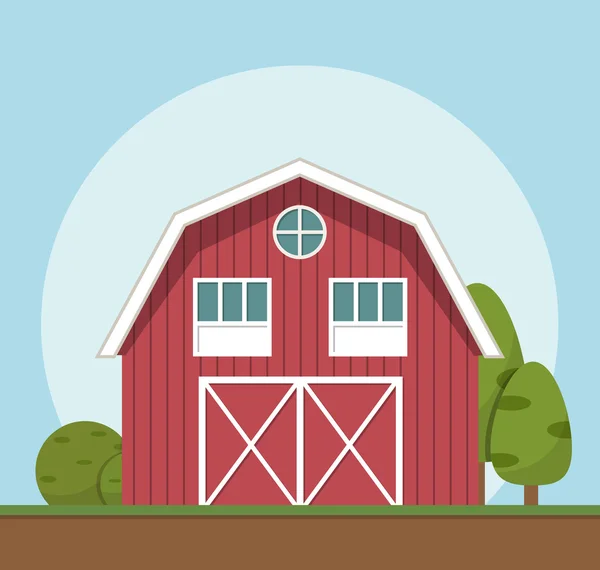 Red farm house, Vector illustration flat style — стоковый вектор