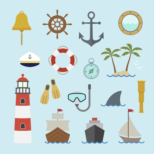 Ikona morskie i morskie — Wektor stockowy
