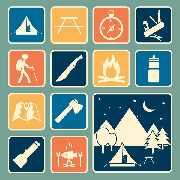 Camping uitrusting pictogram — Stockvector