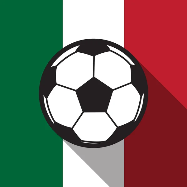 Fußball-Ikone mit mexikanischer Flagge im Hintergrund, langer Schattenvektor — Stockvektor