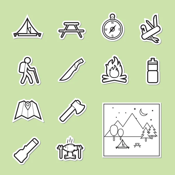 Camping uitrusting pictogram set — Stockvector