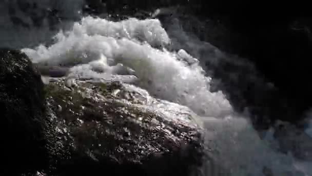 Schnell fließendes Wasser in der Nähe eines Wasserfalls — Stockvideo