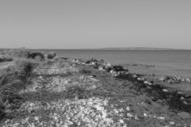  kayalık Akdeniz sahil (siyah-beyaz resim)