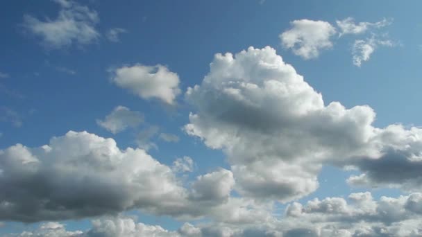 Imágenes de lapso de tiempo de nubes blancas y oscuras moviéndose a través del cielo azul — Vídeo de stock