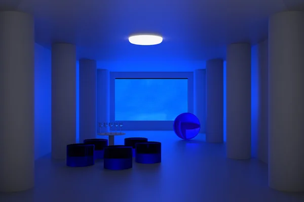 3D render futuristik bir odada göstermektedir twilight saat — Stok fotoğraf