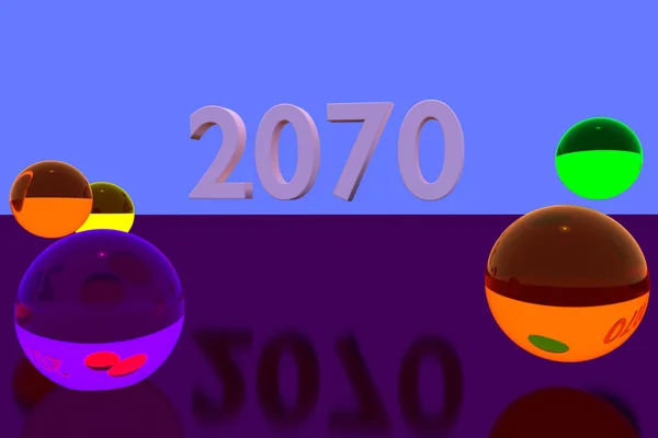 प्रतिबिंबित पृष्ठभागावर रंगीत काचेच्या चेंडूंचे 3D प्रदर्शित करणे: 2070 — स्टॉक फोटो, इमेज