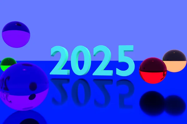 3D rendering on reflective surface and the year 2025 — Stock Photo, Image