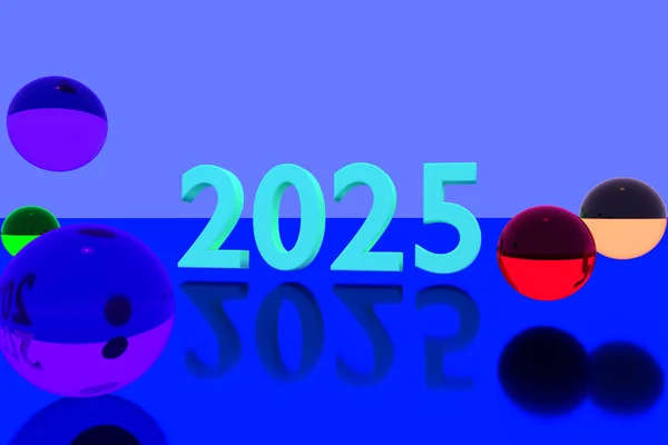 Renderização 3D na superfície reflexiva e no ano de 2025 Imagens De Bancos De Imagens Sem Royalties
