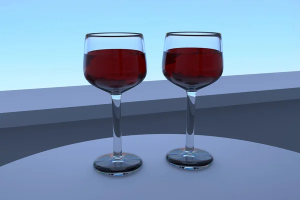 3D візуалізація келихів на столі — стокове фото