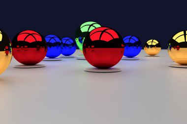 bir derleme üzerinde beyaz bir yüzeye parlak top 3D render