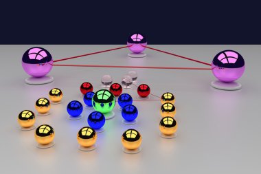 Beyaz bir yüzeye - parlak topları üç pembe büyük top ile: iletişim