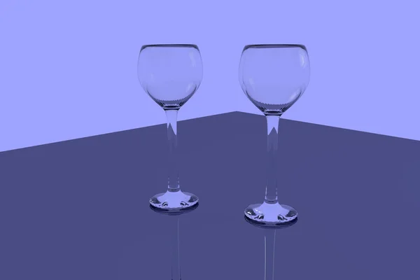 Два порожні келихи для вина, що стоять на блискучій поверхні — стокове фото
