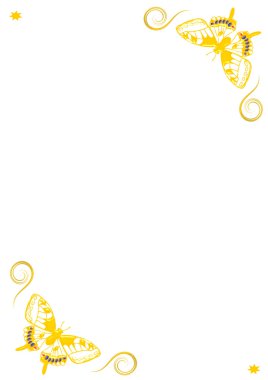 Kopya alanı beyaz zemin üzerine iki köşe iki Altın Kelebek