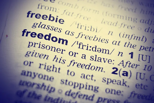 Close up of English dictionary page with word freedom — Stock Photo, Image