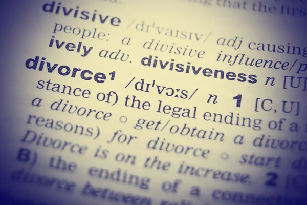 Dictionary definition of the word Divorce. Toned  Image — Stock Photo, Image