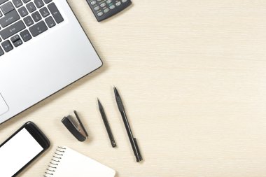 Ofis resepsiyon masası malzemeleri ile. Üstten Görünüm. Metin için yer kopyalayın