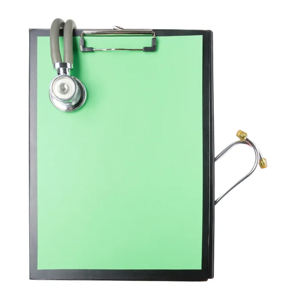 Medical clipboard and stethoscope isolated on white background. Concept of Healthcare And Medicine — Stok fotoğraf