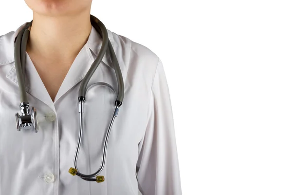 Female doctor and stethoscope isolated on white background. Concept of Healthcare And Medicine. Copy space. — Stock Photo, Image