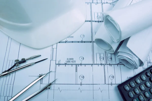 Mimari planlar, blueprint rulo, pusula bölücü, kireç