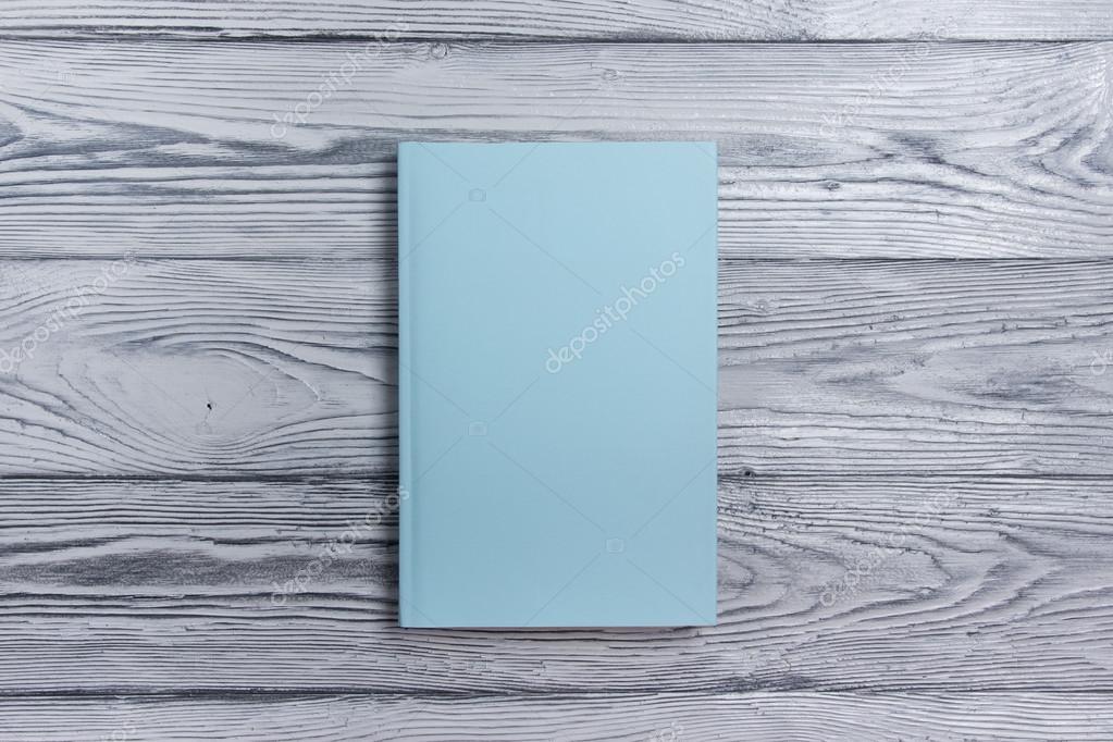 Blank book cover on textured wood background. Copy space — Stock Photo