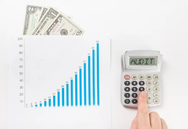 Audit - zakenman tellen verlies en winst werken met statistieken, financiële resultaten analyseren — Stockfoto