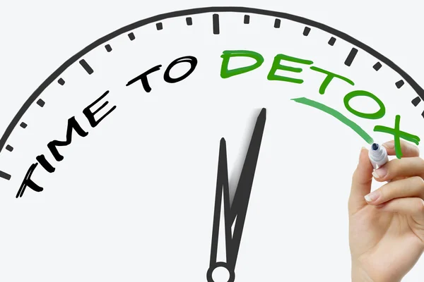 Hand writing Time to Detox concept with green marker on transparent wipe board