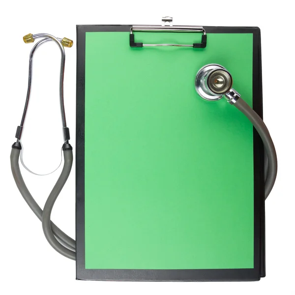 Medical clipboard and stethoscope isolated on white background. Concept of Healthcare And Medicine — Zdjęcie stockowe