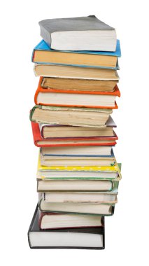 Beyaz arka plan üzerinde izole renkli kitap yığını. Okula dönüş. Metin için yer kopyalayın