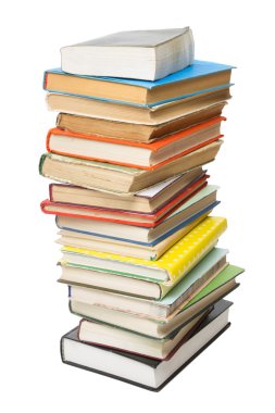 Beyaz arka plan üzerinde izole renkli kitap yığını. Okula dönüş. Metin için yer kopyalayın
