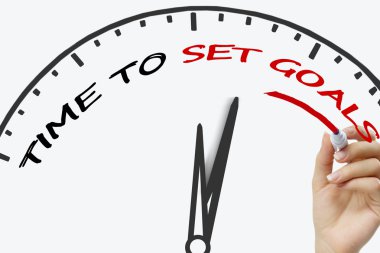 el yazısı zaman hedefleri kavramı kırmızı marker ile şeffaf wipe tahtada ayarlayın..