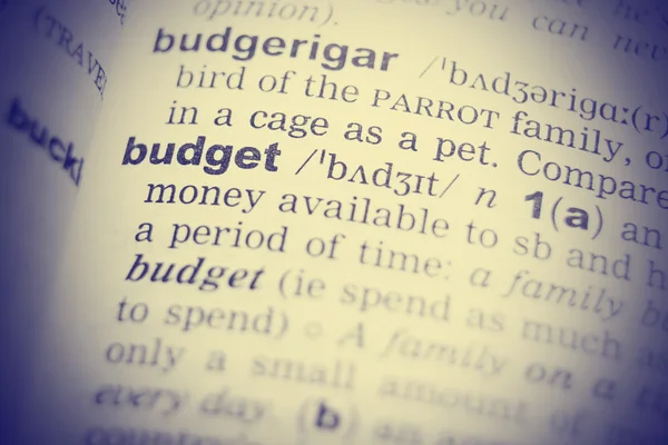 Nahaufnahme des Wortes Haushalt in einem Wörterbuch. — Stockfoto