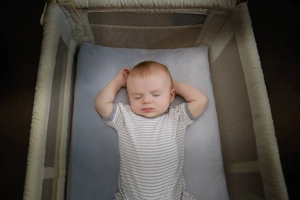 Adorable Bay Boy Sleeping Crib Top View — Stock Photo, Image