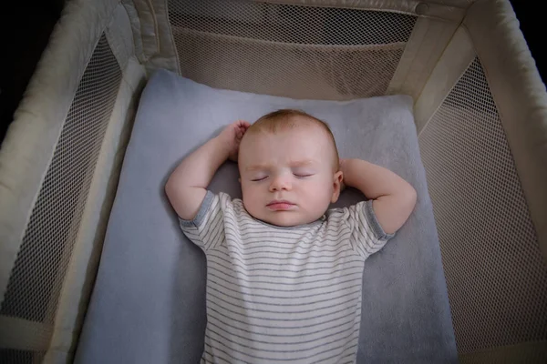 Adorable Bay Boy Sleeping Crib Top View — Stock Photo, Image