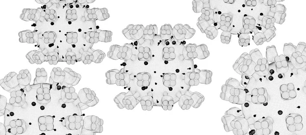 线框中传染性病毒和细菌的3D例证 Coronavirus Covid — 图库照片