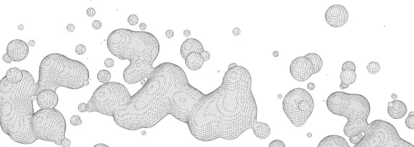インクや流体の形 ワイヤフレームスタイルの科学物理学と化学 アブストラクト黒液滴背景 3Dイラスト — ストック写真