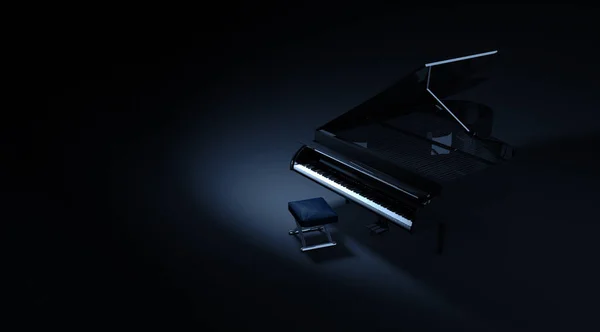 Pianoforte Coda Camera Oscura Faretto Sfondo Design Musicale — Foto Stock