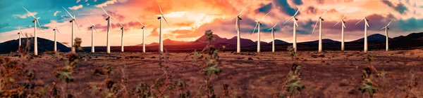 Moinhos Vento Fazenda Pôr Sol Paisagem Energia Renovável Turbinas Eólicas — Fotografia de Stock