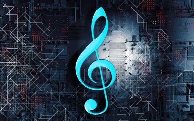 Müzik konsepti soyut arka plan. Anahtar anahtarı. Teknoloji ve trend müzik 3D illüstrasyonu. Müzik mühendisliği ve dubstep müzik konsepti. Müzik tasarımı oluştur.