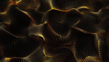 Dalgalı ağ ya da altın metal küreli ağ. Lüks, soyut altın arkaplan. 3d illüstrasyon.