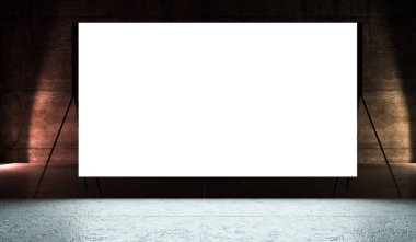 Sunum kurulu, konferans için boş tahta. Reklam için boş yer. Sahnede projeksiyon ekranı. 3d illüstrasyon