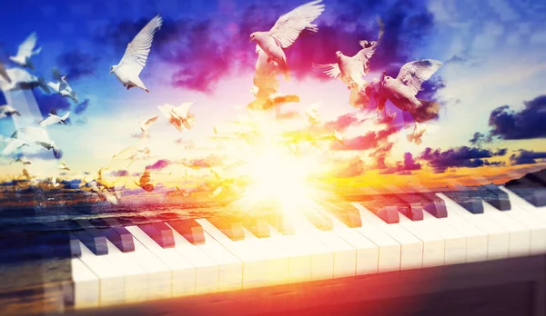 Evangélica Fundo Conceito Música Cristã Design Musical Com Piano Paisagem — Fotografia de Stock