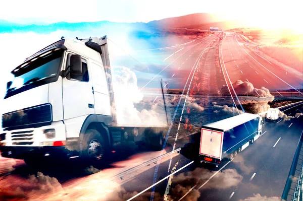 Abstract Background Trucks Transport Highway Delivering Lorry Cars Driving Road — Stock Photo, Image