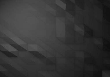 Geometrik şekilli siyah yüzeyin 3 boyutlu çizimi. Siyah soyut arkaplan.