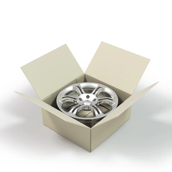 Aluminium Alloy rim in a cardboard box. — Stock Photo, Image