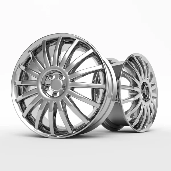 Aluminium wiel 3d hoogwaardige beeldweergave. Wit foto dacht lichtmetalen velg voor auto. Beste gebruikt voor Motor Show promotie of auto workshop boekje of folder ontwerpen op witte achtergrond. Stockfoto