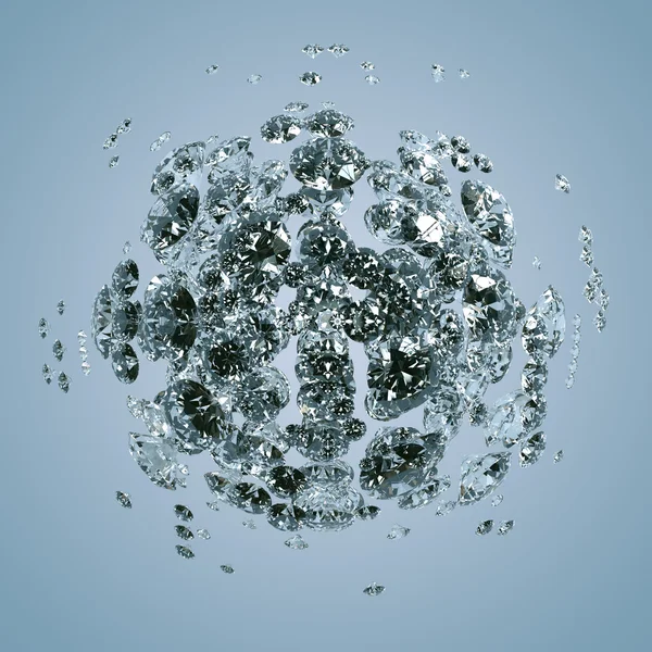 3D rendering of diamonds. Sci-fi background. Abstract sphere in empty space. — Stock Photo, Image