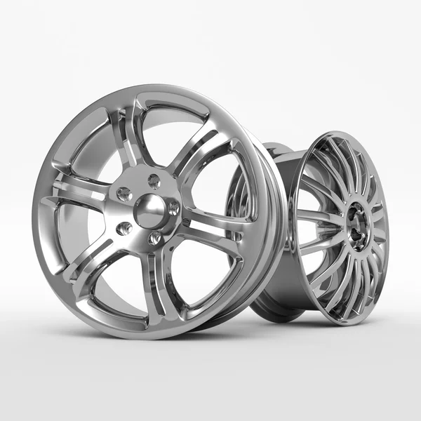 Aluminium wiel 3d hoogwaardige beeldweergave. Wit foto dacht lichtmetalen velg voor auto. Beste gebruikt voor Motor Show promotie of auto workshop boekje of folder ontwerpen op witte achtergrond. Stockfoto